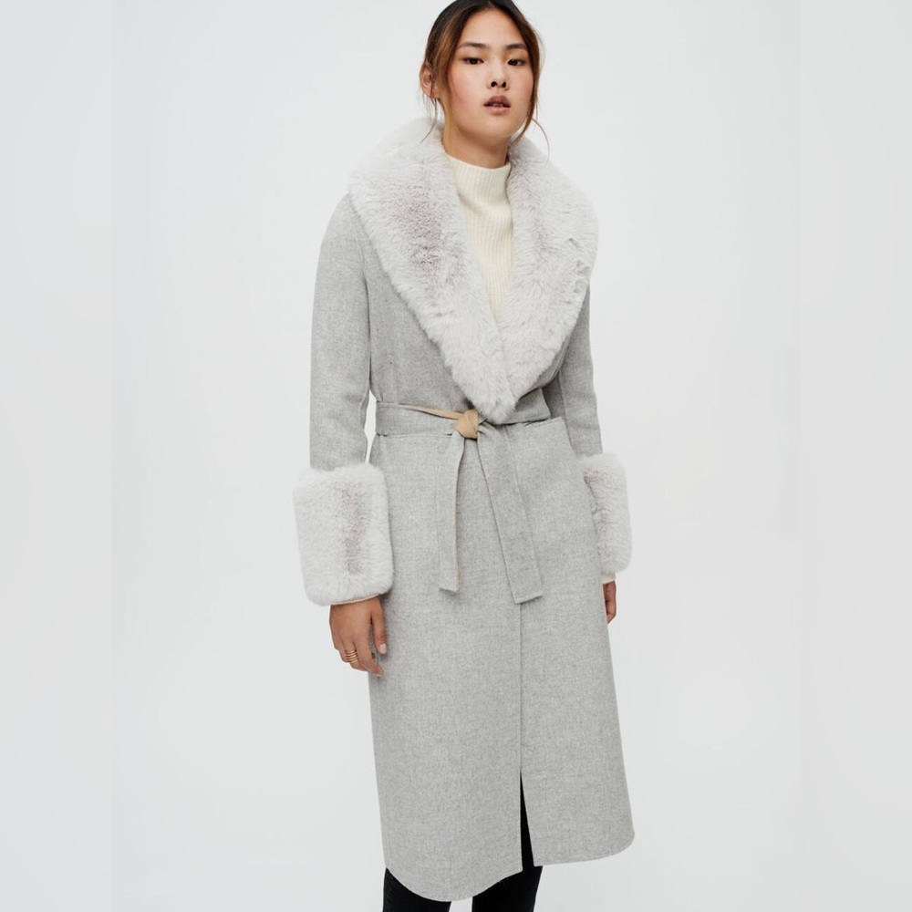 Maje Galaxyru Double Faced Coat with Gray Fur- NWT size medium‎
